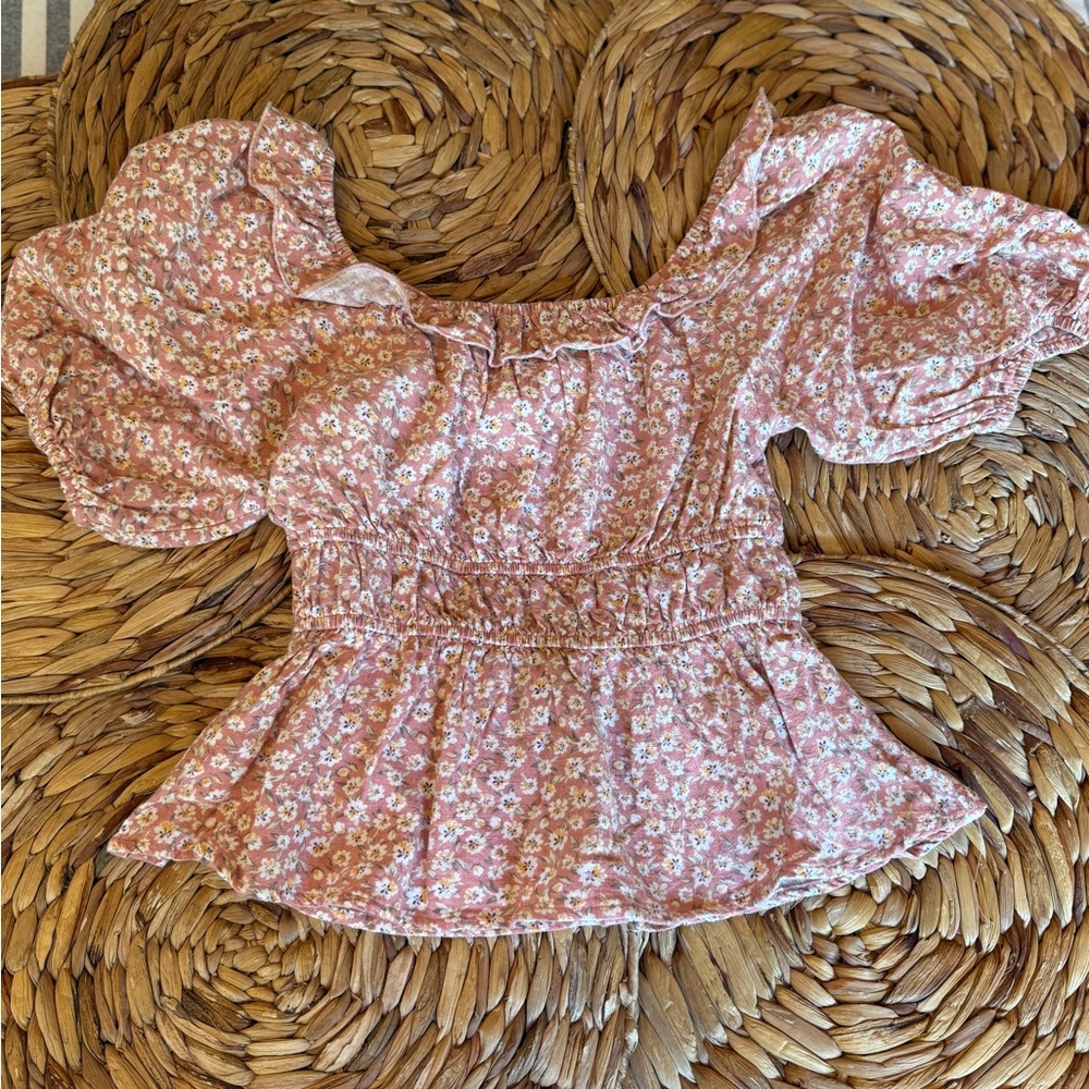 🌞Emelia Floral Peasant Top - Peach, XS, #20 - Picture 5 of 7